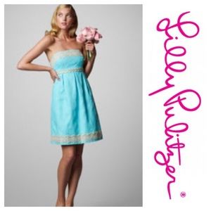 Lilly Pulitzer aqua strapless dress. Size 6